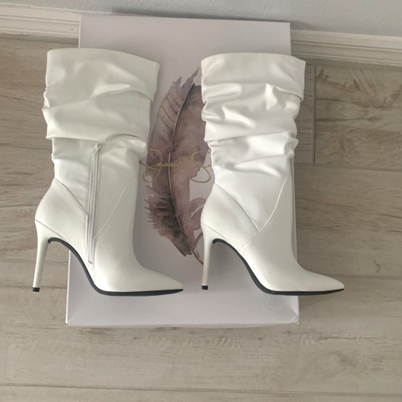 Jessica Simpson White Lyndy Slouch Boots, high boots w high heel, off white - Picture 2 of 11